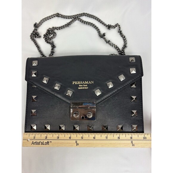Persaman New York Roxy Shoulder Bag Black Leather Studded Silver Crossbody - Picture 4 of 16